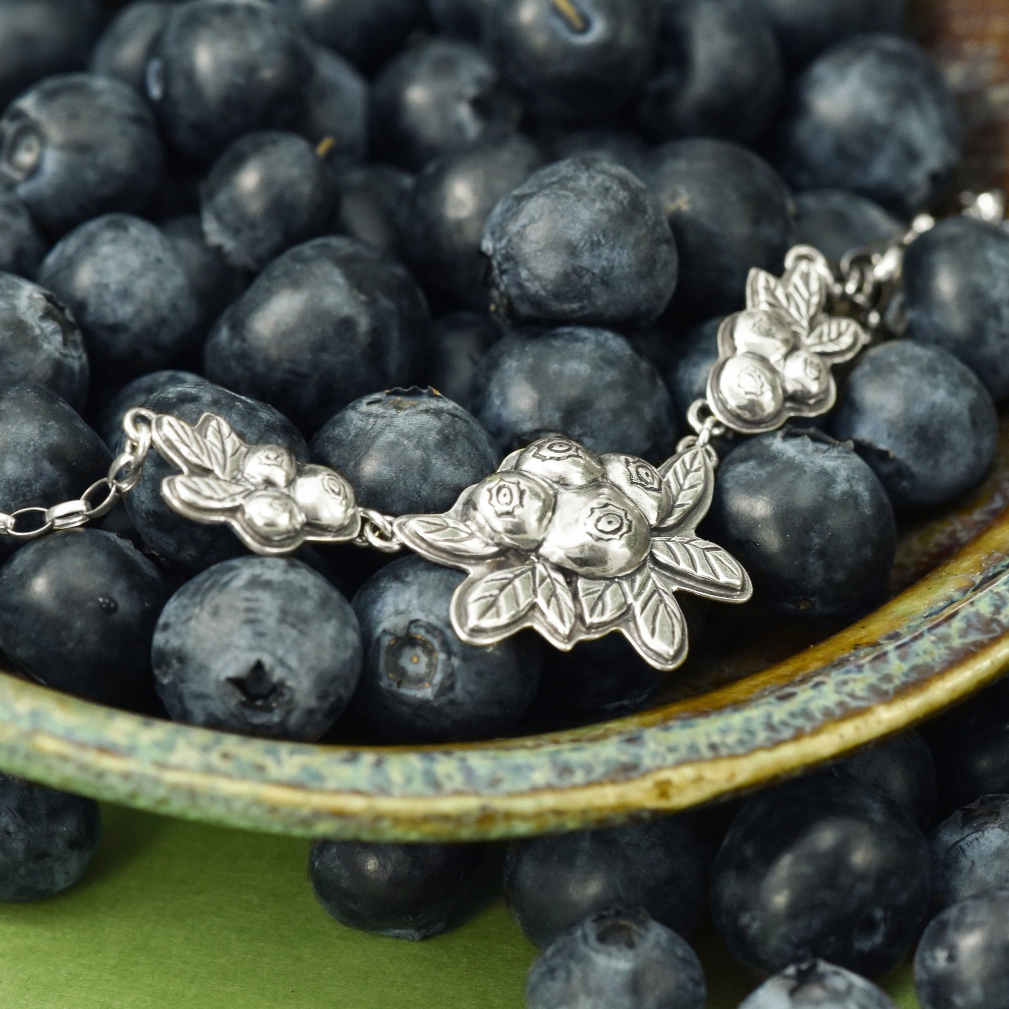 Wild Blueberry Harvest Necklace - Silver Pendant   6545 - handmade by Beth Millner Jewelry