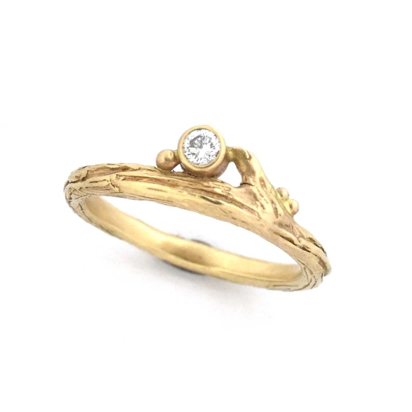Yellow Gold Diamond & Roses Twig Ring - your choice of stone - Wedding Ring  Recycled Diamond / Select Size  Recycled Diamond / 4 3715 - handmade by Beth Millner Jewelry