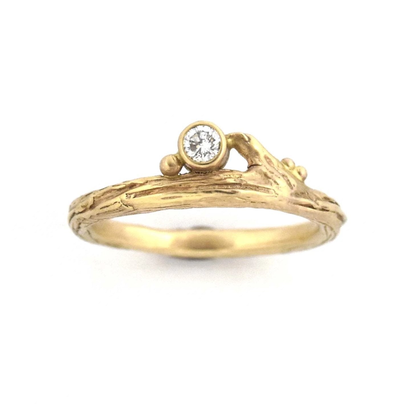 Yellow Gold Diamond & Roses Twig Ring - your choice of stone - Wedding Ring Sapphire / 4 Sapphire / 4.25 3891 - handmade by Beth Millner Jewelry
